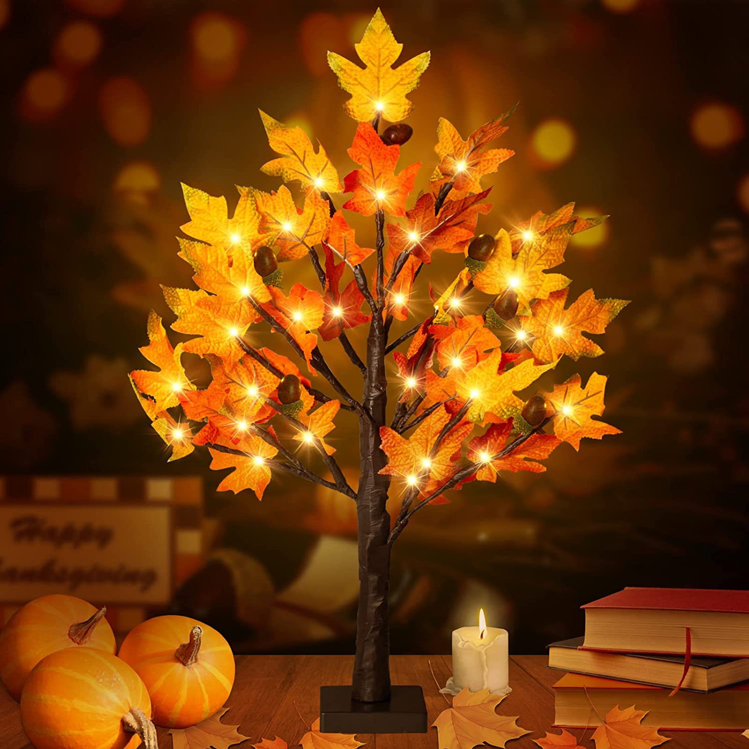 Fall Artificial Maple Tree with 36 LED Lights and Timer|24" High