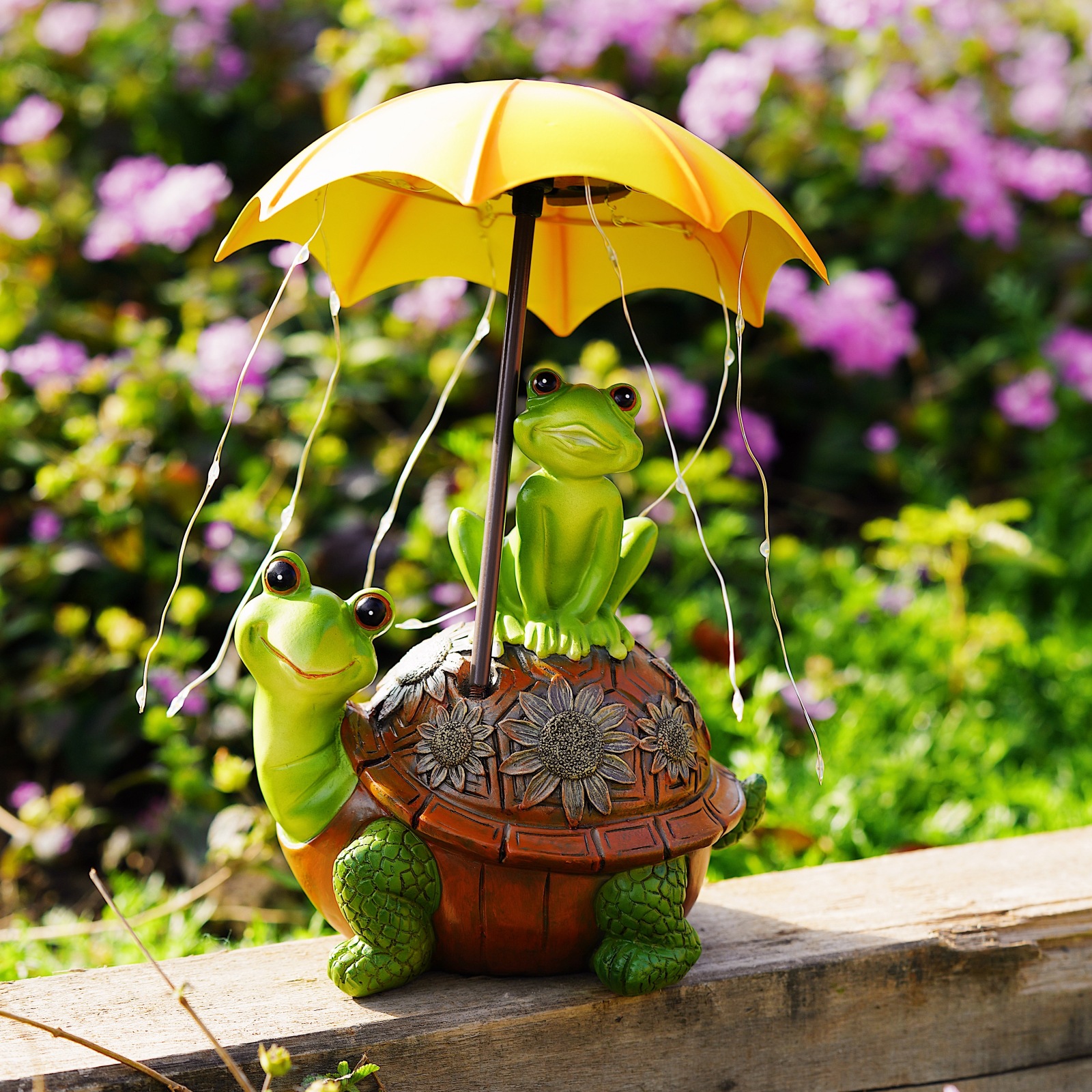 Solar Frog Riding Turtle Garden Outdoor Decor Statue