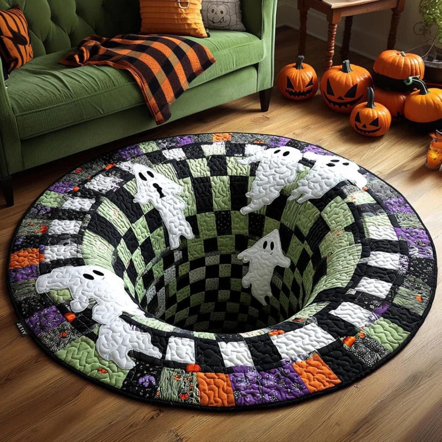 🔥Last Day Promotion🎃3D Skeleton Vortex Quilted Round Halloween Rug