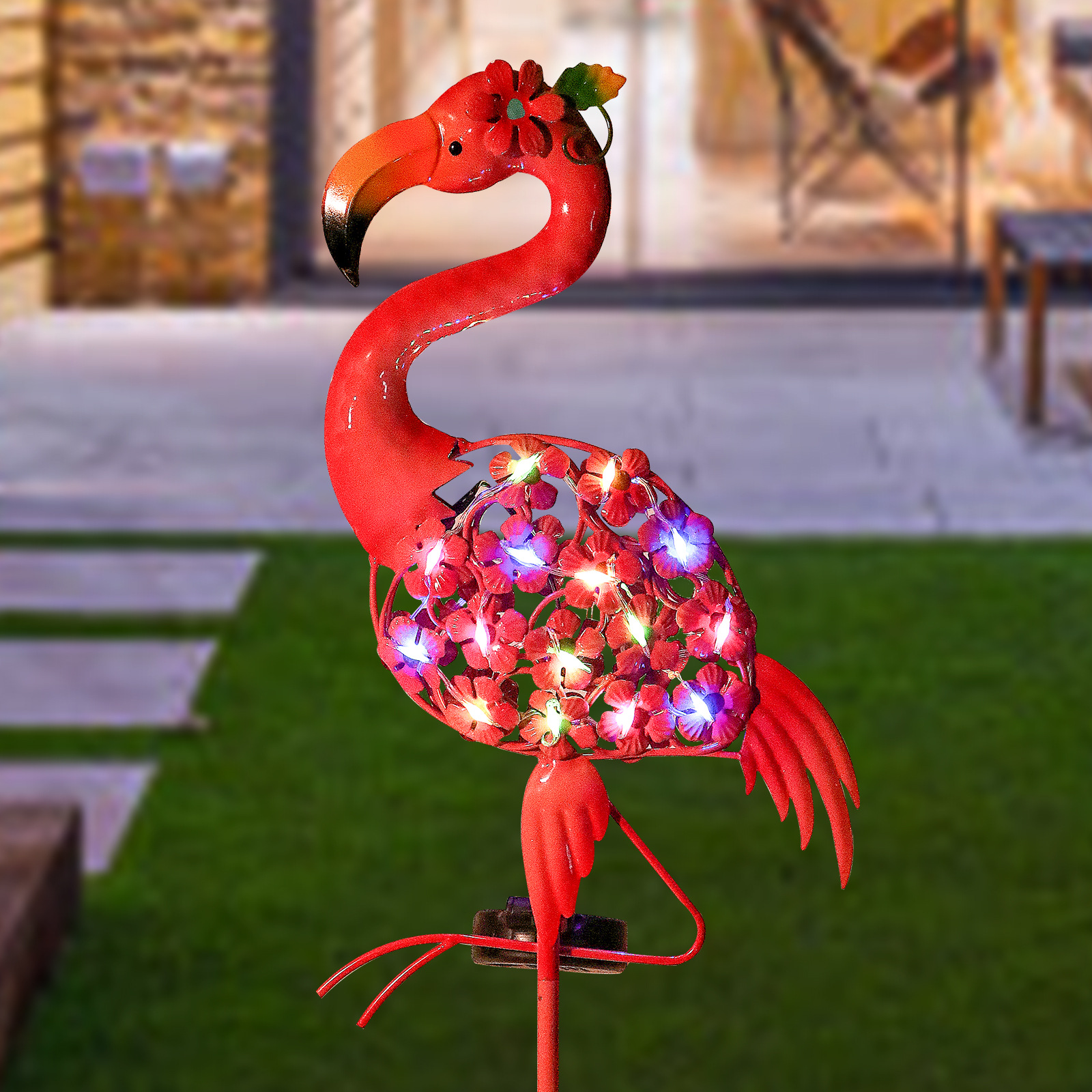 Flamingo Solar Light | Metal Art | Hand Painted Art