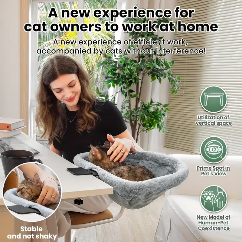 Desk Bed - One- Click Folding, Sunken Design & Space - Saving Semi - Circular Cat Bed Soft Faux Rabbit Fur Material, Suitable for Various Desktops - Maximum Hold Up to 40lb