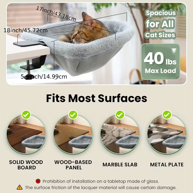 Desk Bed - One- Click Folding, Sunken Design & Space - Saving Semi - Circular Cat Bed Soft Faux Rabbit Fur Material, Suitable for Various Desktops - Maximum Hold Up to 40lb