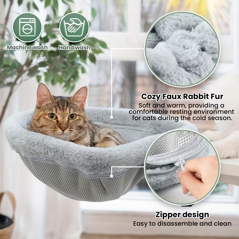 Desk Bed - One- Click Folding, Sunken Design & Space - Saving Semi - Circular Cat Bed Soft Faux Rabbit Fur Material, Suitable for Various Desktops - Maximum Hold Up to 40lb