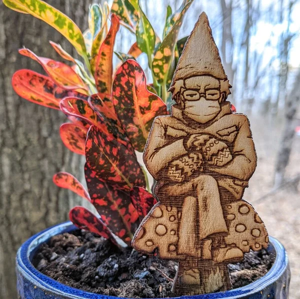 Bern in a fern - Grumpy Bernie Garden Gnome Plant Stake