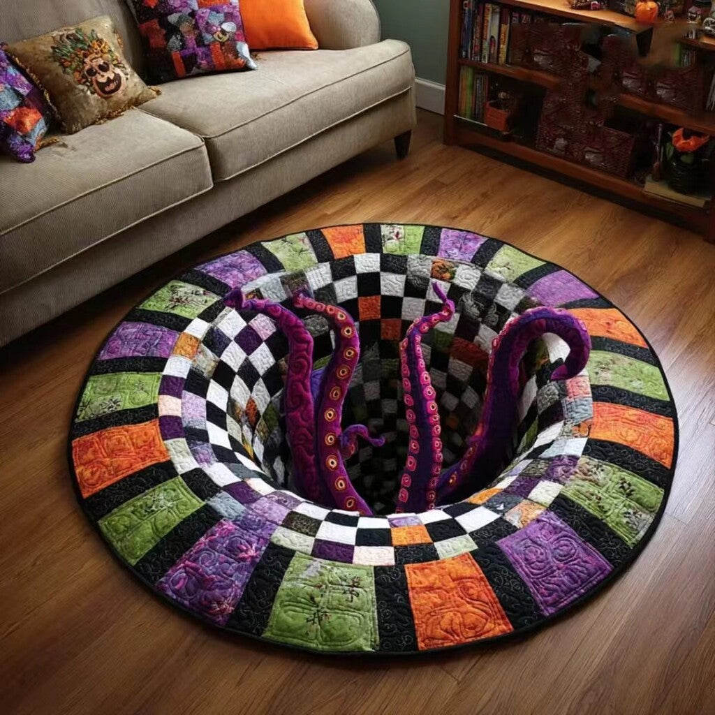 🔥Last Day Promotion🎃3D Skeleton Vortex Quilted Round Halloween Rug