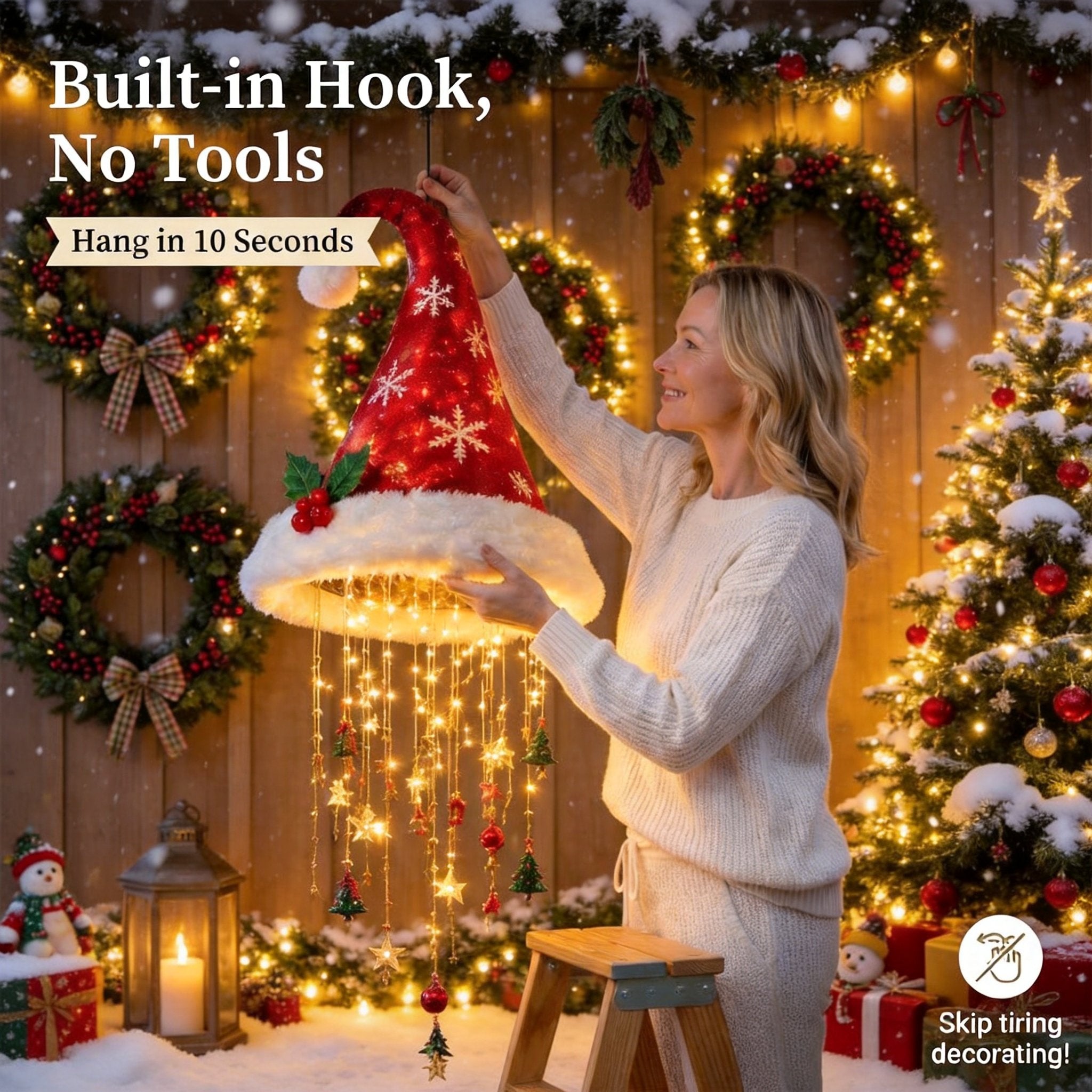 🎅✨ Lighted Santa Hat Hanging Chandelier-3 Designs