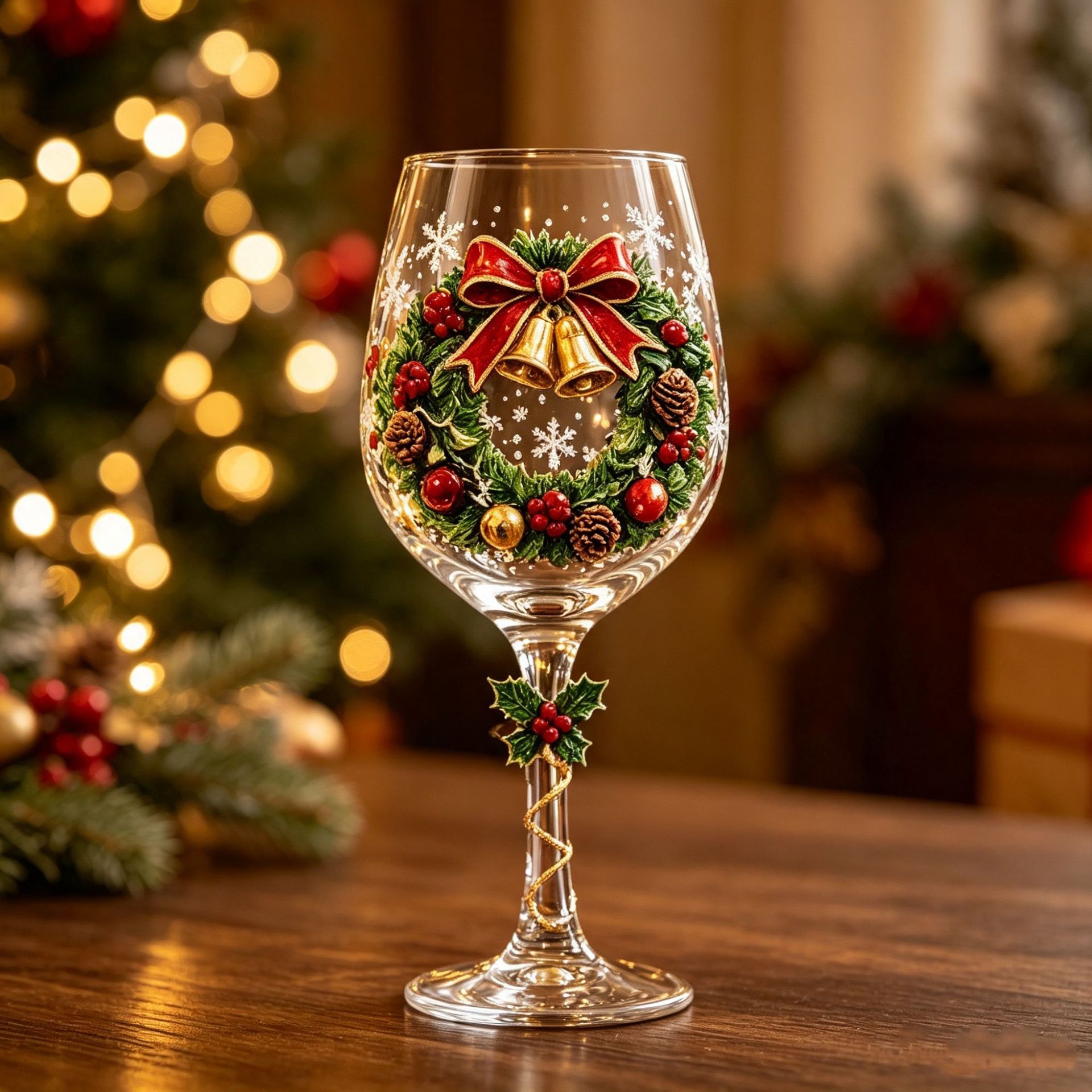 🎄✨3D Christmas Glass Art Cup – Flat-Bottom & Stemmed Holiday Glassware