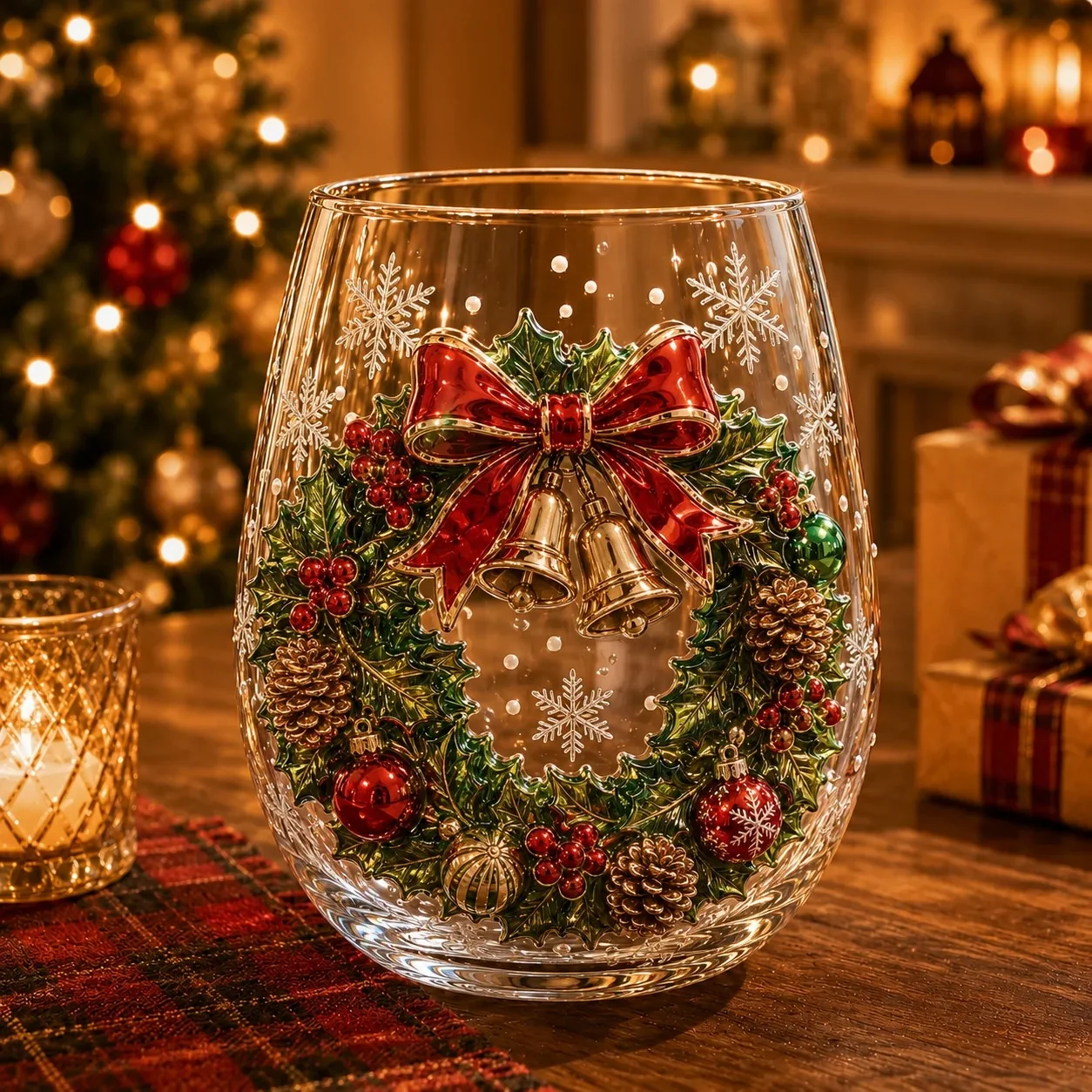 🎄✨3D Christmas Glass Art Cup – Flat-Bottom & Stemmed Holiday Glassware