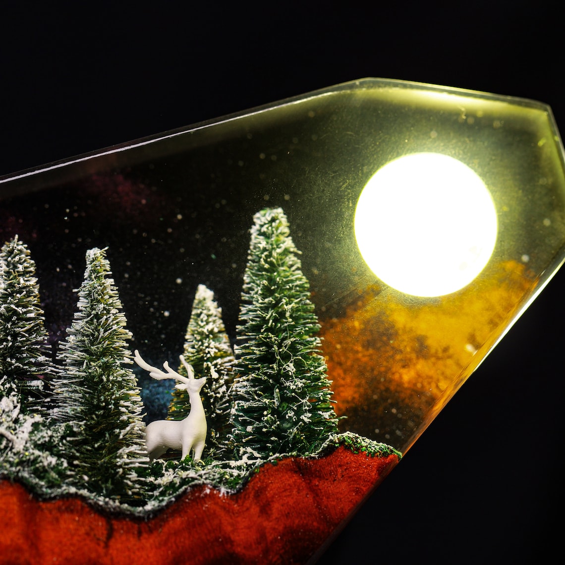 Winter snowy forest with walking deer epoxy lights | Winter home decor | Handmade resin art