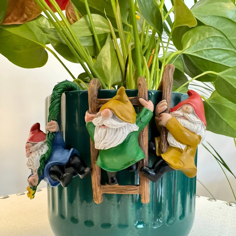 3pcs Gnome Flowerpot Hugger Set | Resin Art | Hand Painted Art