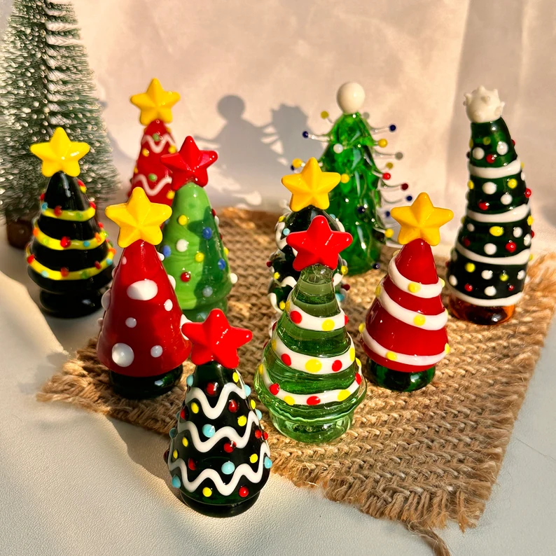🎄Handmade Lampwork Glass Miniature Christmas Trees | Glass Art