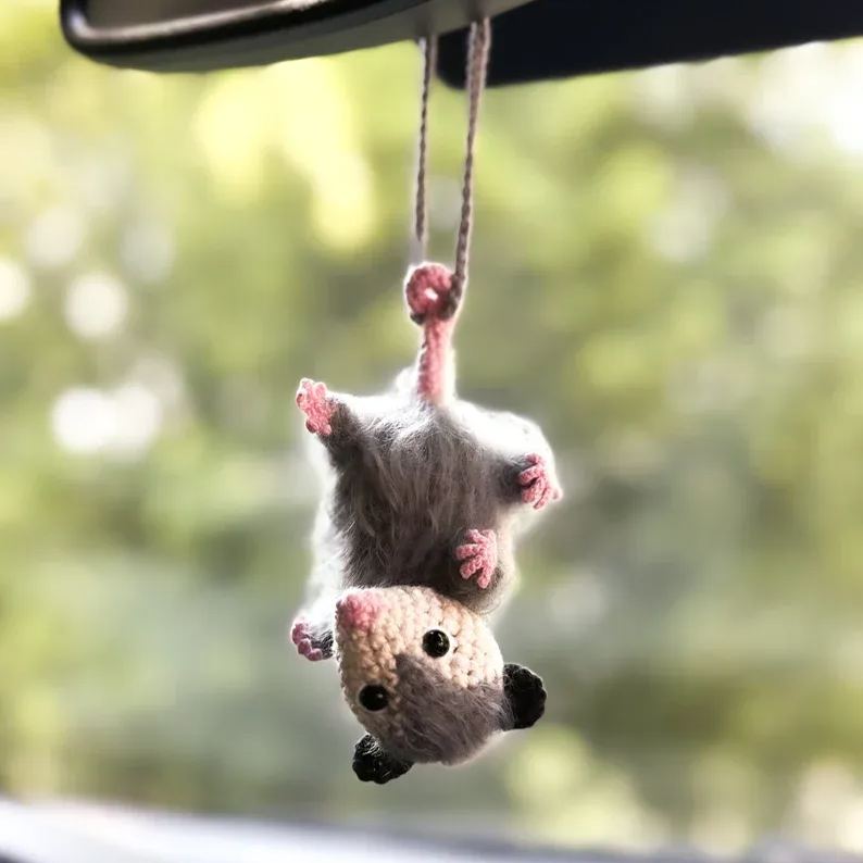 Possum RearView Mirror Accessory Crochet Opossum Car Charm