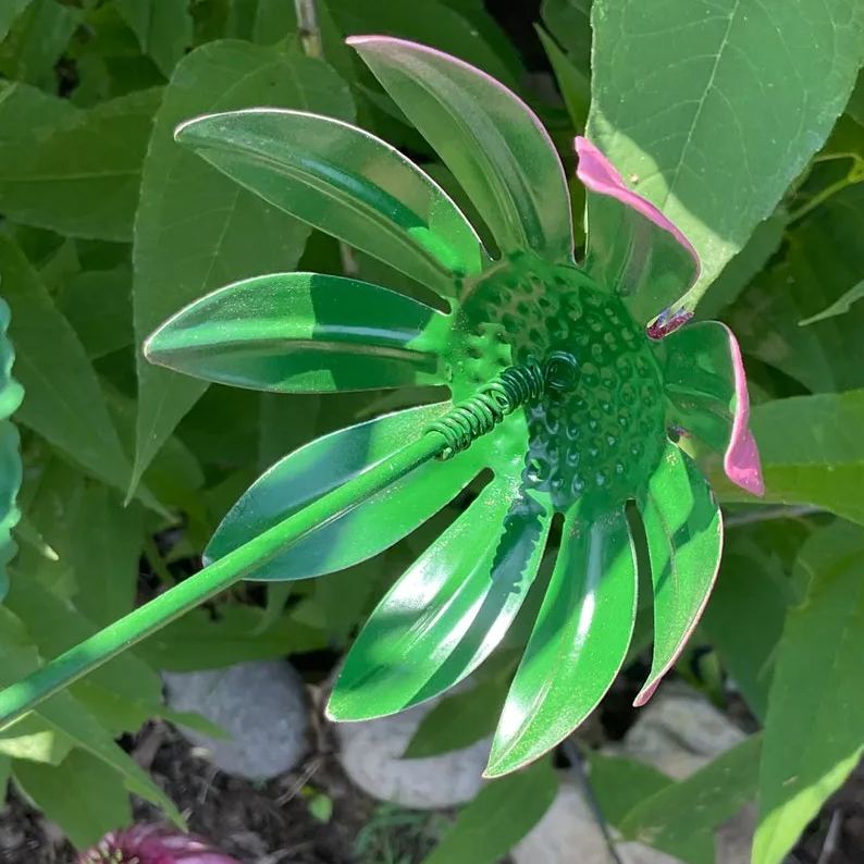 Handcrafted Echinacea Garden Stake | Metal Art | Hand Painted Art