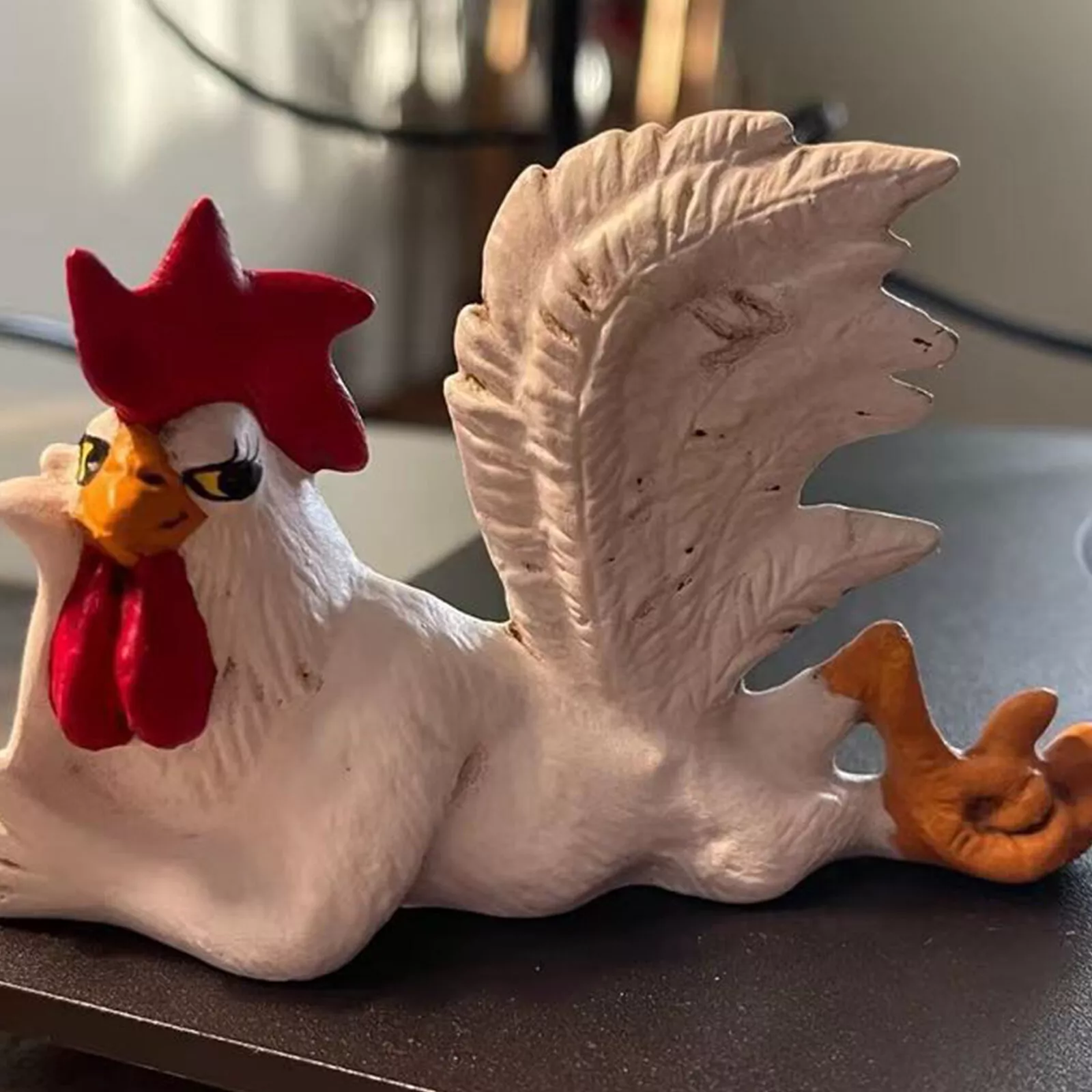 White rooster statue with charming posture and long eyelashes | Resin art | Hand-painted art