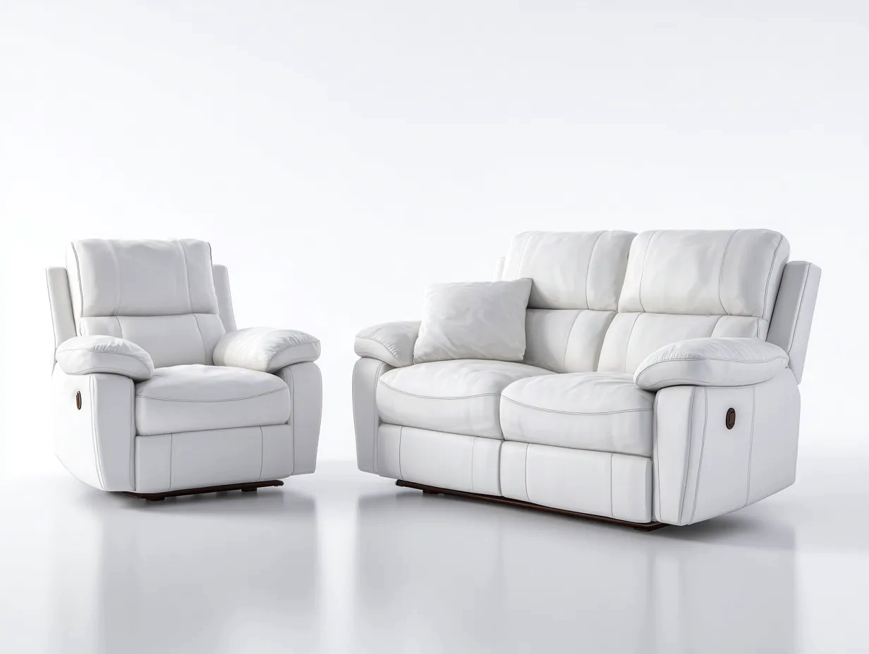 Relaxsofa Sets-Leder-Metall-Holz-196x98x104 cm-weiss-modernes Design-Nestgoio