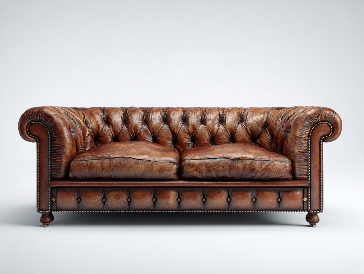 Zweisitzer Sofa - Leder-Holz - 184x95x80 cm - Braun - Chesterfield Stil-Nestgoio