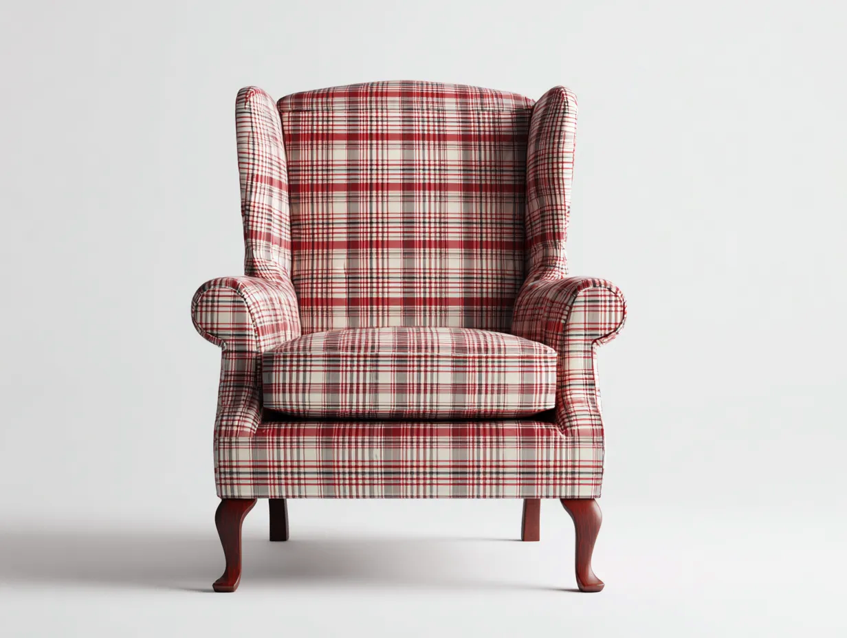 Stoffsessel-Stoff-Holz-91x85x107 cm-rot-weiß-Klassischer Ohrensessel Stil-Nestgoio