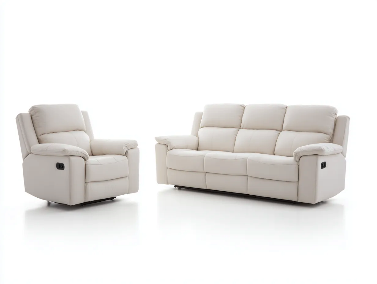 Relaxsofa Sets-Leder-Metall-Holz-200x99x103 cm-creme-modernes Design-Nestgoio