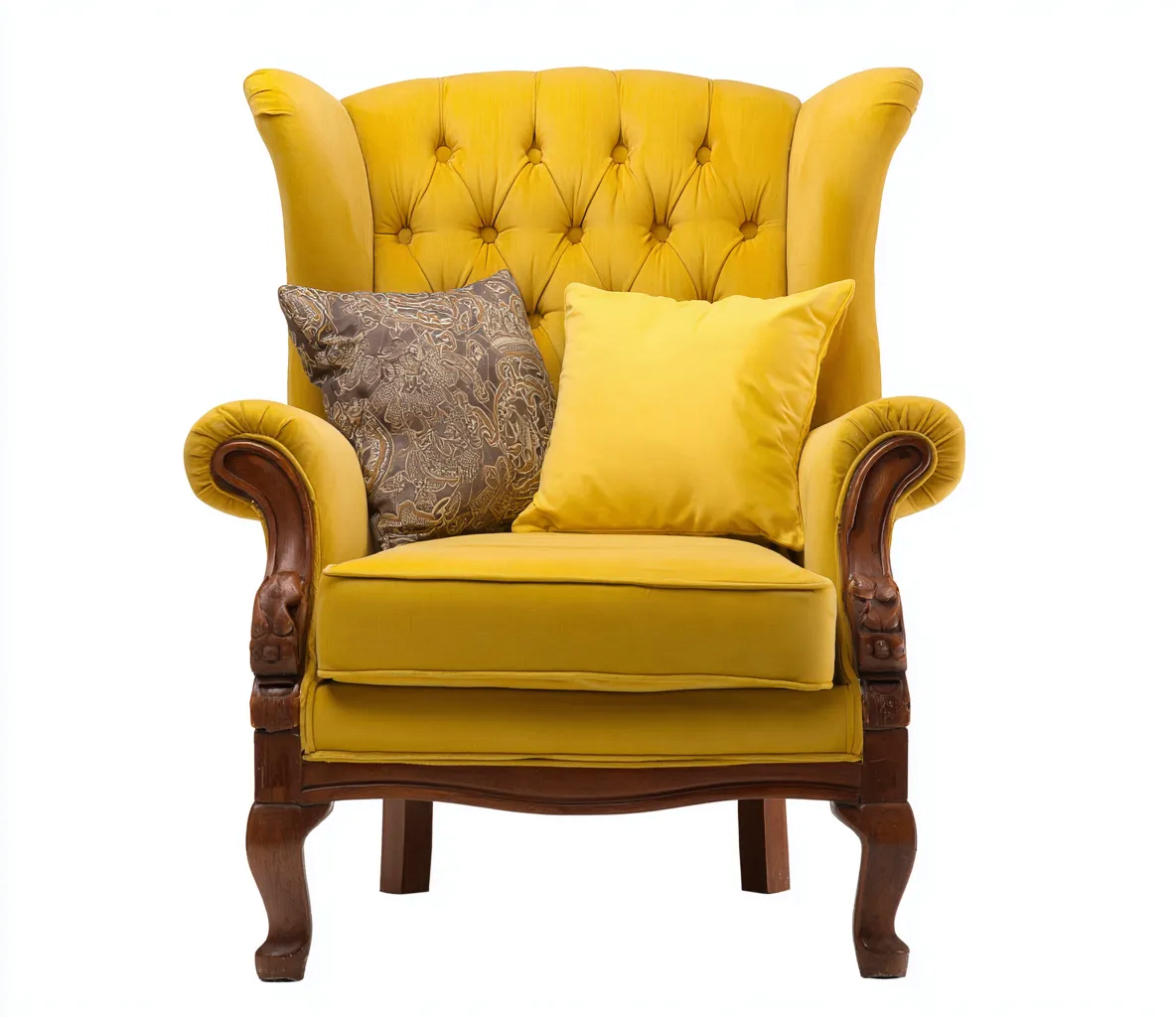 Stoffsessel-Stoff-Holz-90x84x106 cm-gelb-Vintage Ohrensessel Design-Nestgoio