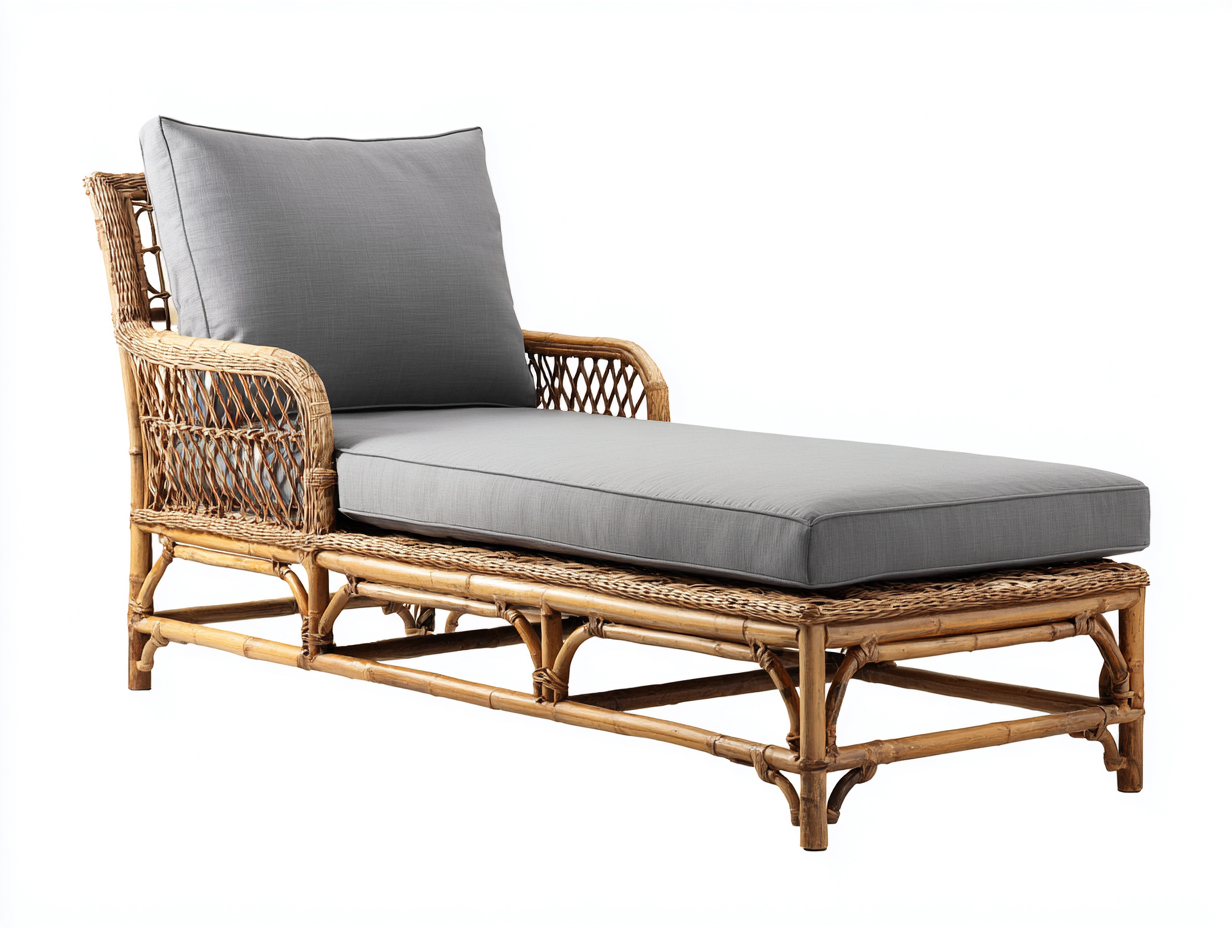 Sonnenliege-Rattan-Textil-197x71x42 cm-Natur-Grau-Eleganter Gartenstil-Nestgoio