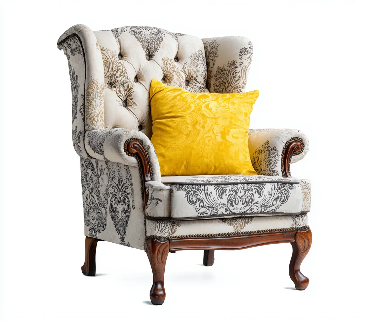 Stoffsessel-Stoff-Holz-92x86x108 cm-creme-grau-Vintage Ohrensessel Stil-Nestgoio