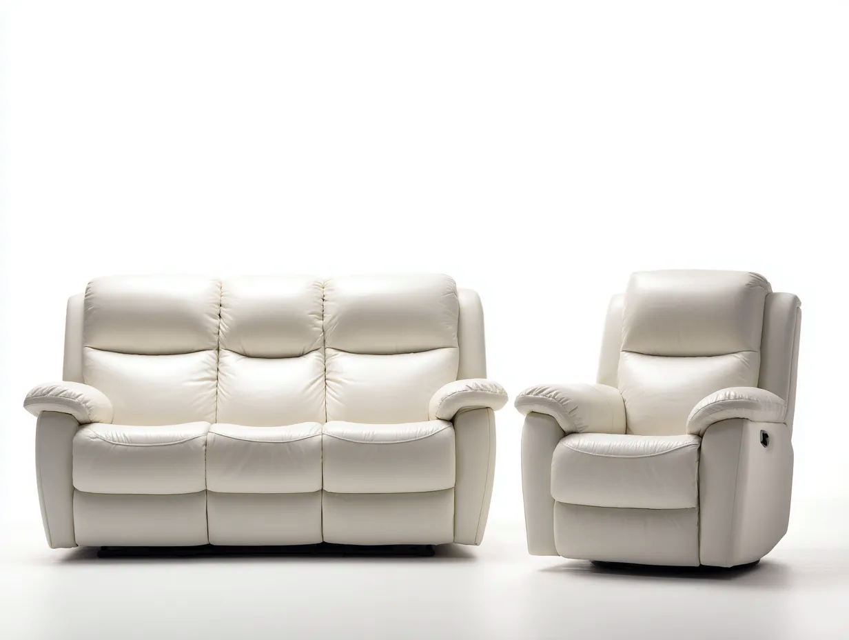 Relaxsofa Sets-Leder-Metall-Holz-226x104x108 cm-creme-modernes Design-Nestgoio