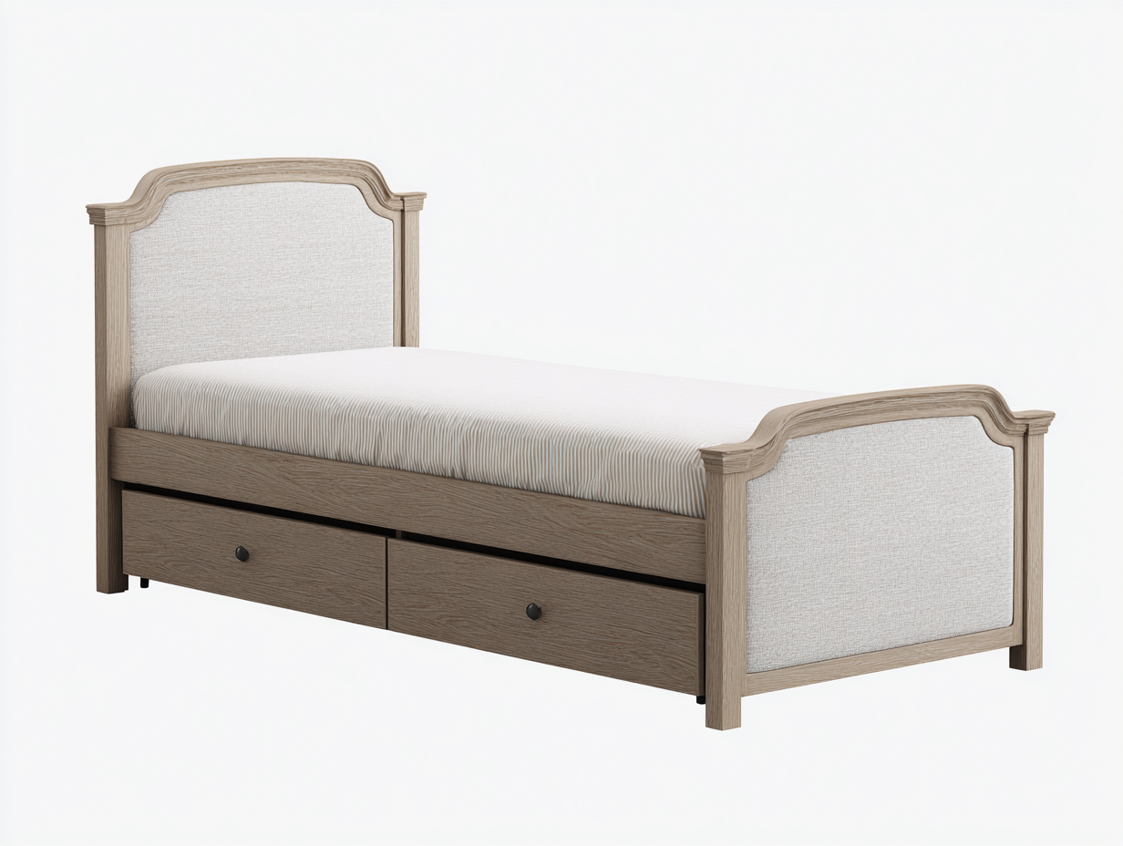 Einzelbett Holzrahmen mit Stoffpaneel und Stauraum 208x96x108 cm - Eichefarben - geeignet für Schlafzimmer - modernes Design-Nestgoio