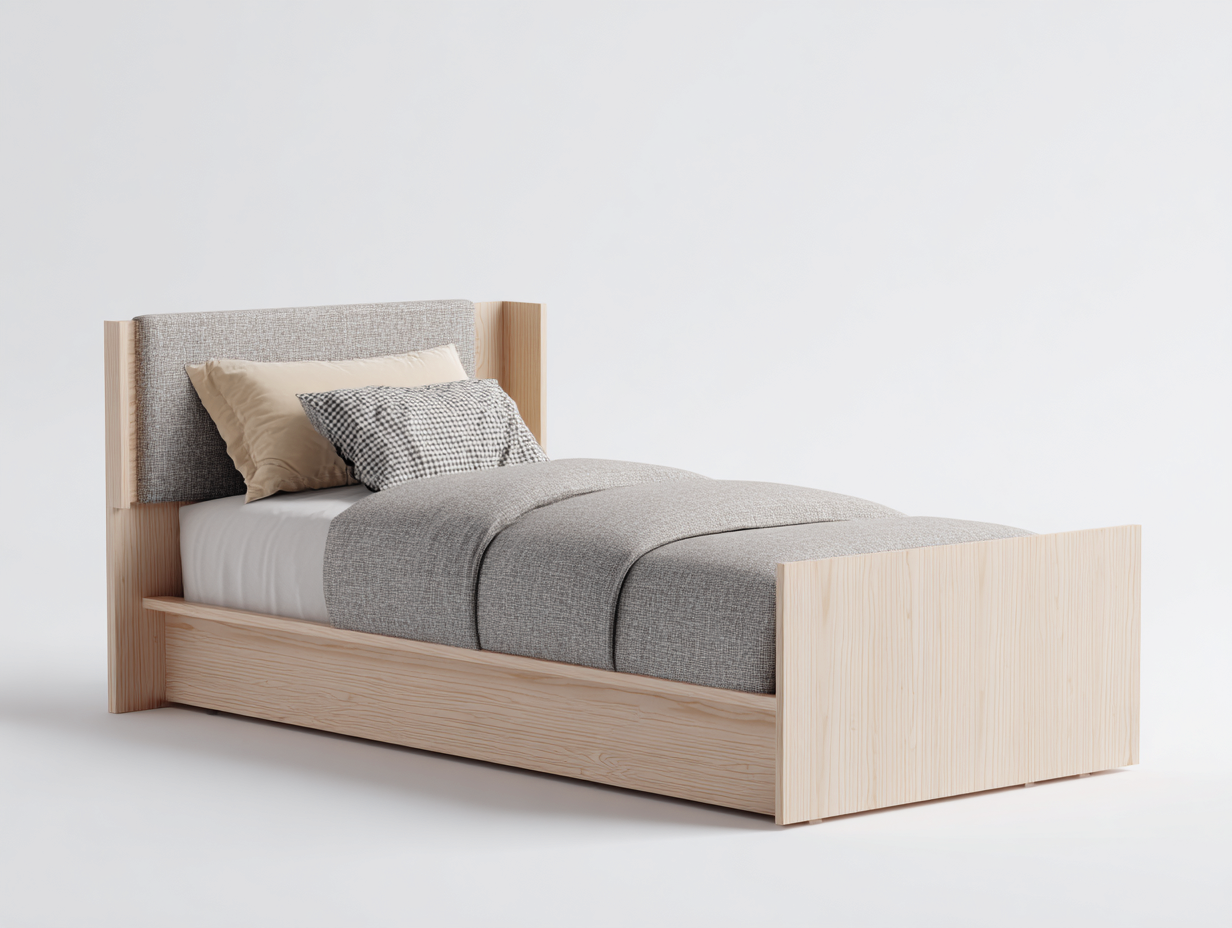 Einzelbett Holzrahmen mit gepolstertem Kopfteil 206x100x102 cm - Eichefarben - geeignet für Schlafzimmer - modernes Design-Nestgoio