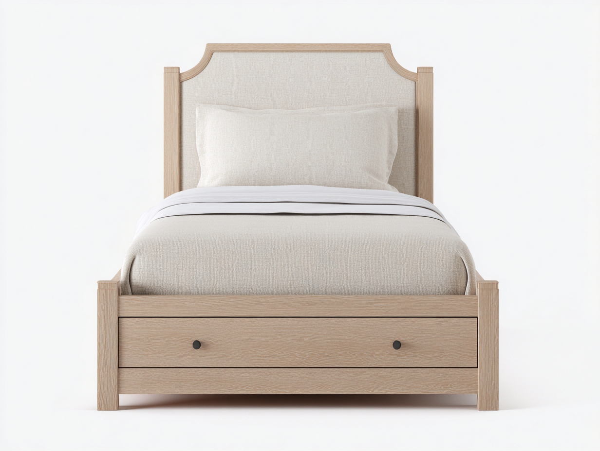 Einzelbett Holz mit gepolstertem Kopfteil 205x95x108 cm - Eiche Hell - Modernes Design - Geeignet für Schlafzimmer-Nestgoio