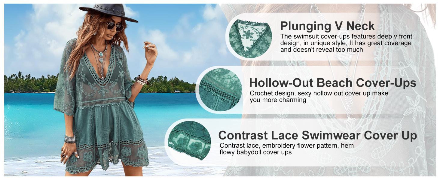 Contrast Lace Bathing Suit Cover Up for Swimwear Women Swimsuit Bikini Cover Up