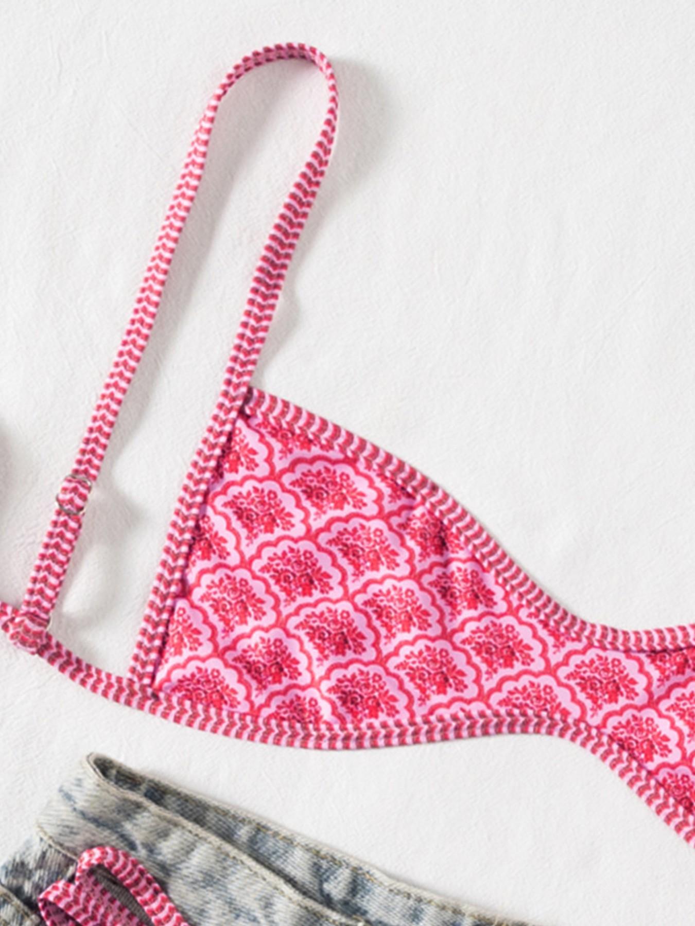 Women's Summer New Ethnic Print Sexy Bikini Set, Sleeveless Quick Dry Thong Bottoms, Beach Resort Pool Party Fashion Swimwear Women's Summer New Ethnic Print Sexy Bikini Set, Sleeveless Quick Dry Thong Bottoms, Beach Resort Pool Party Fashion Swimwear