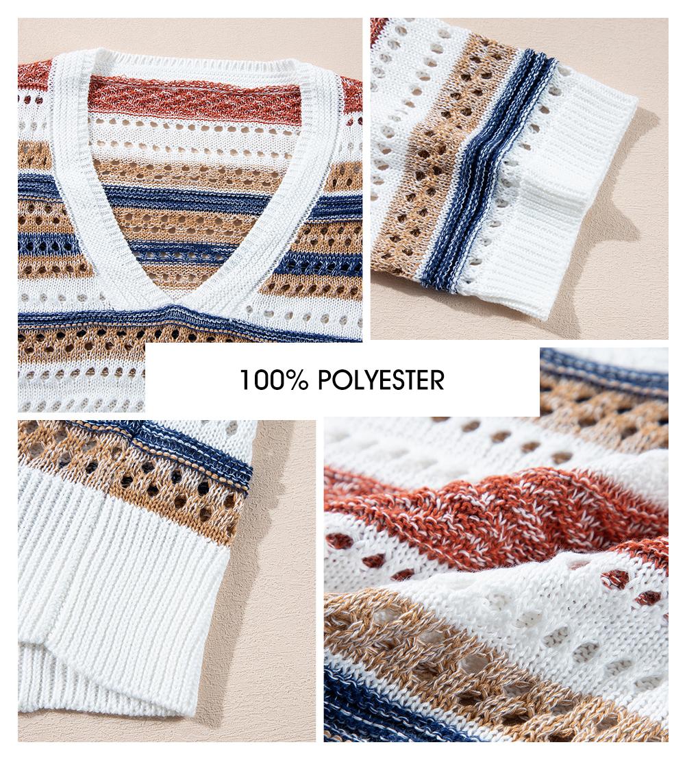 EVALESS Women's Casual Crochet Summer T Shirts V Neck Short Sleeve Loose Fit Striped Hollow Out Knitwear Tops 2026 Womenswear Outfits SummerVibes