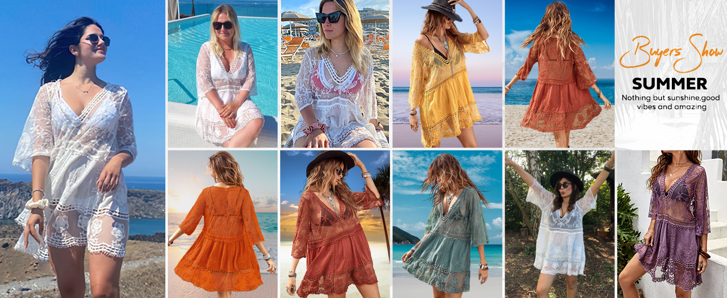 Women Swimsuit Bikini Cover Up Swim Beach Dress Mesh Sheer Casual