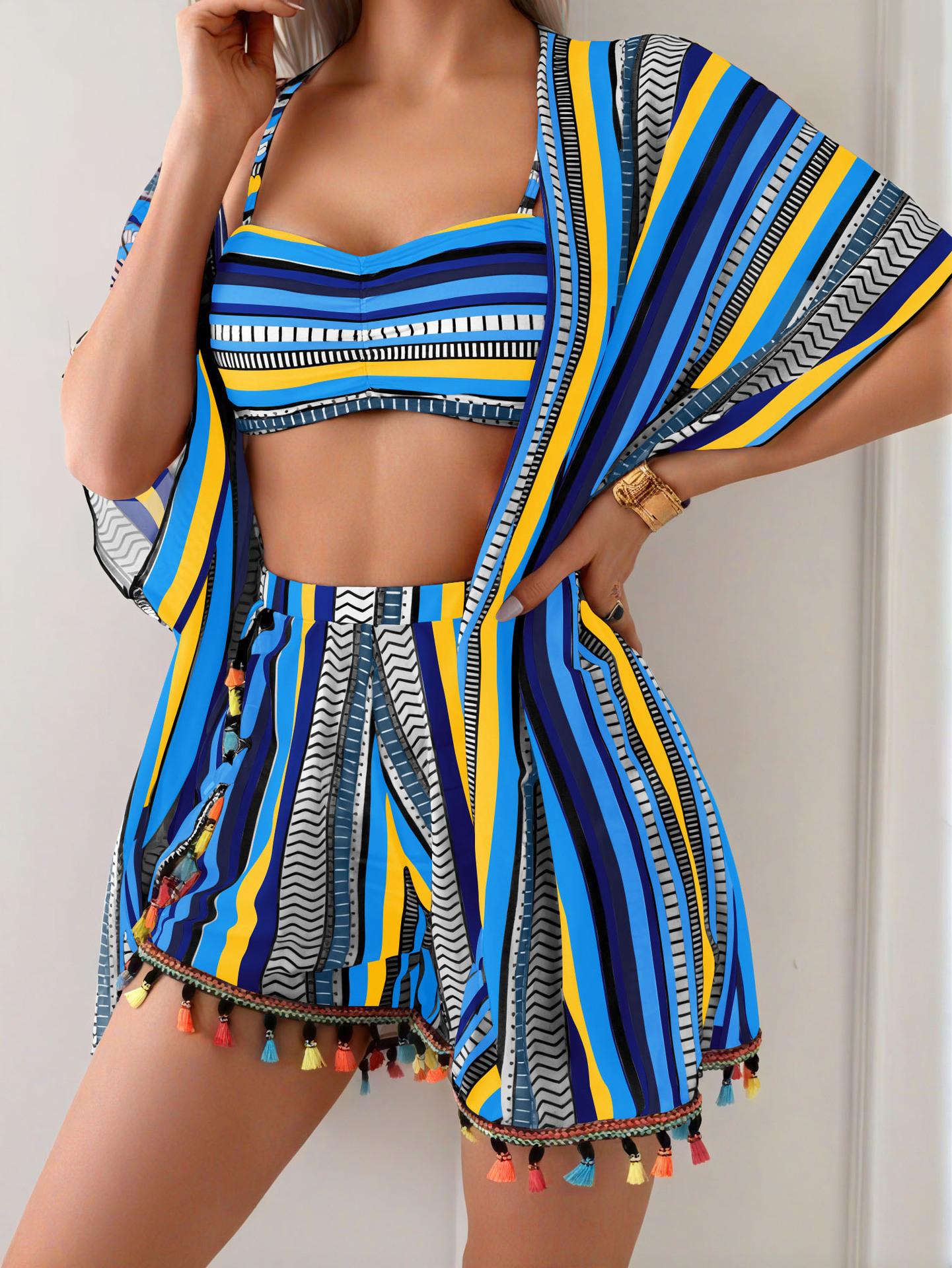 BIGWIG Women's Strappy Set, Four-Piece Printed Swimsuit, Sexy Bandage-Style Beachwear, Bohemian Resort Set, Sun Protection Cover-Up, Sexy Tassel Four-Piece Set, Swimsuit Set bathing suit bikini tankini women Floral Silk rash guard BIGWIG Women's Strappy Set, Four-Piece Printed Swimsuit, Sexy Bandage-Style Beachwear, Bohemian Resort Set, Sun Protection Cover-Up, Sexy Tassel Four-Piece Set, Swimsuit Set bathing suit bikini tankini women Floral Silk rash guard