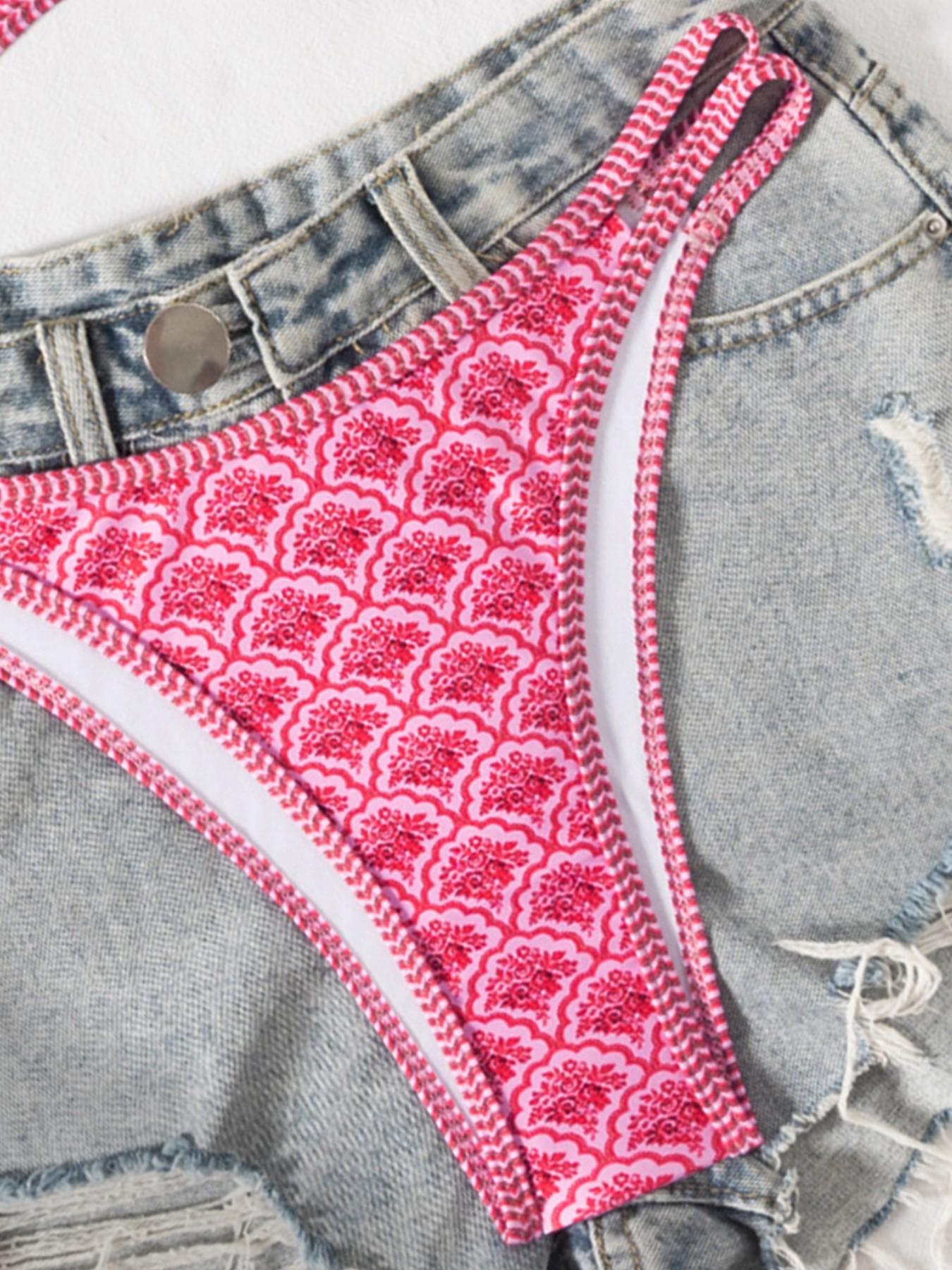 Women's Summer New Ethnic Print Sexy Bikini Set, Sleeveless Quick Dry Thong Bottoms, Beach Resort Pool Party Fashion Swimwear Women's Summer New Ethnic Print Sexy Bikini Set, Sleeveless Quick Dry Thong Bottoms, Beach Resort Pool Party Fashion Swimwear