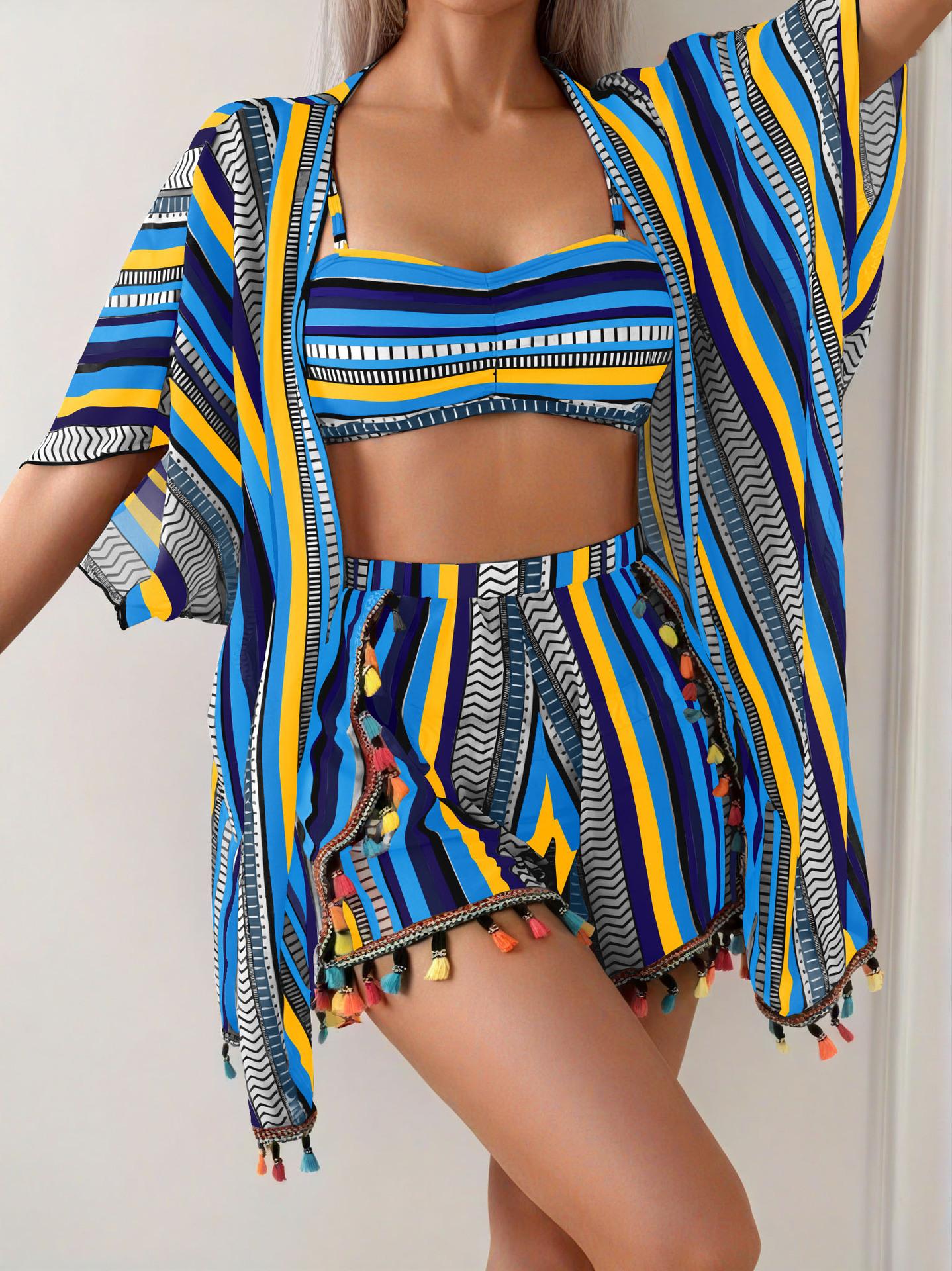 BIGWIG Women's Strappy Set, Four-Piece Printed Swimsuit, Sexy Bandage-Style Beachwear, Bohemian Resort Set, Sun Protection Cover-Up, Sexy Tassel Four-Piece Set, Swimsuit Set bathing suit bikini tankini women Floral Silk rash guard BIGWIG Women's Strappy Set, Four-Piece Printed Swimsuit, Sexy Bandage-Style Beachwear, Bohemian Resort Set, Sun Protection Cover-Up, Sexy Tassel Four-Piece Set, Swimsuit Set bathing suit bikini tankini women Floral Silk rash guard