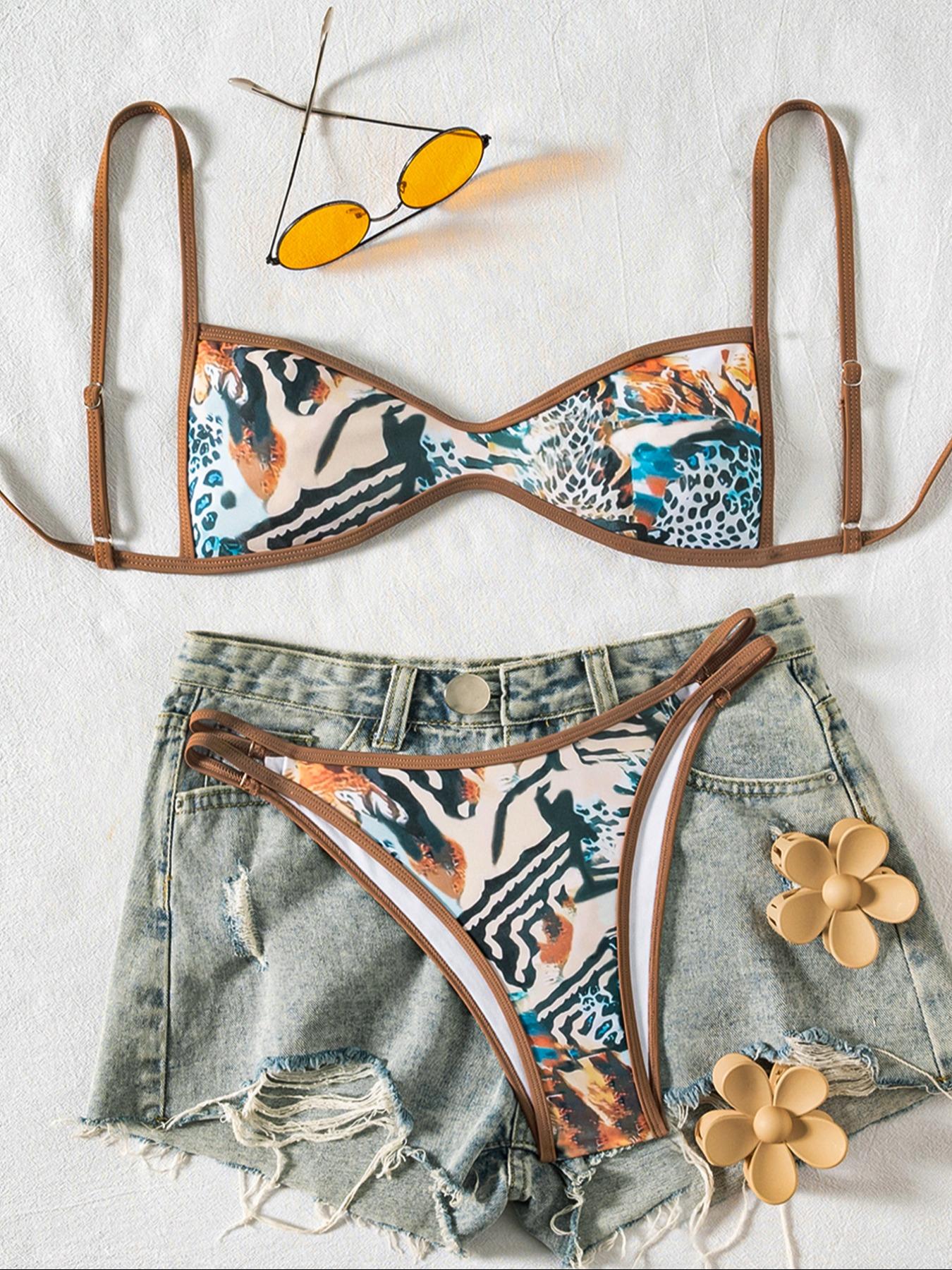Women's Summer New Ethnic Print Sexy Bikini Set, Sleeveless Quick Dry Thong Bottoms, Beach Resort Pool Party Fashion Swimwear Women's Summer New Ethnic Print Sexy Bikini Set, Sleeveless Quick Dry Thong Bottoms, Beach Resort Pool Party Fashion Swimwear