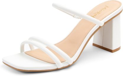 Square Open Toe Heels for Women Strappy Chunky Block Heeled Wedding Comfort Dressy Slides Sandals