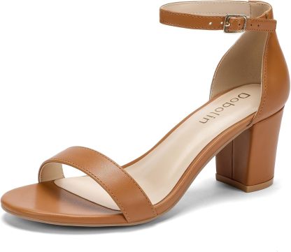 Women's Heeled Sandals Open Toe Ankle Strap 2.5-Inch Chunky Heels Dress Shoes Wide Feet Friendly