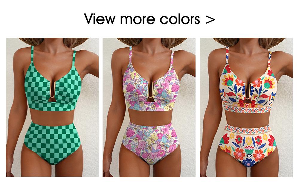 Aleumdr Floral High Waisted Bikini Set for Women – Sexy Two Piece Removable Pad Swimsuit with V Neck Adjustable Straps & Tummy Control Swimwear Swimming Beach SwimWeek Vacationoutfits Summerstyle