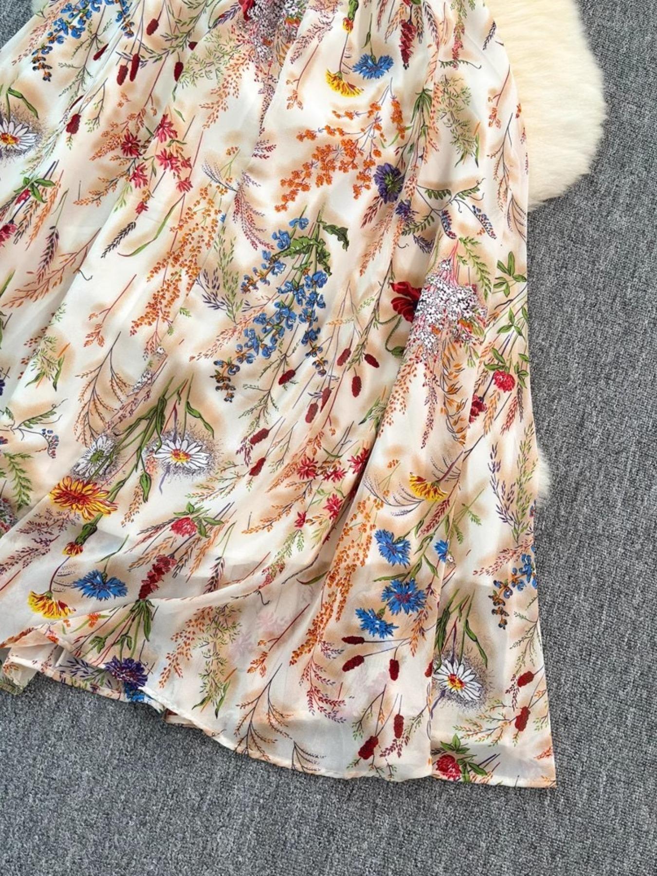Women's Boho Style Floral-Print Spaghetti Strap Cami Dress, Bohemian Fashion Casual A-Line Dress for Beach Holiday Vacation, Perfect for Summer