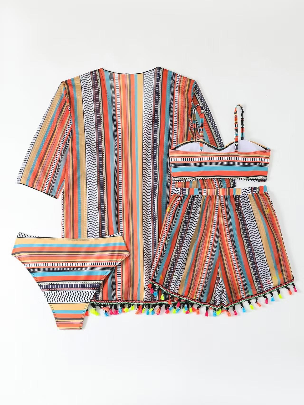 BIGWIG Women's Strappy Set, Four-Piece Printed Swimsuit, Sexy Bandage-Style Beachwear, Bohemian Resort Set, Sun Protection Cover-Up, Sexy Tassel Four-Piece Set, Swimsuit Set bathing suit bikini tankini women Floral Silk rash guard BIGWIG Women's Strappy Set, Four-Piece Printed Swimsuit, Sexy Bandage-Style Beachwear, Bohemian Resort Set, Sun Protection Cover-Up, Sexy Tassel Four-Piece Set, Swimsuit Set bathing suit bikini tankini women Floral Silk rash guard