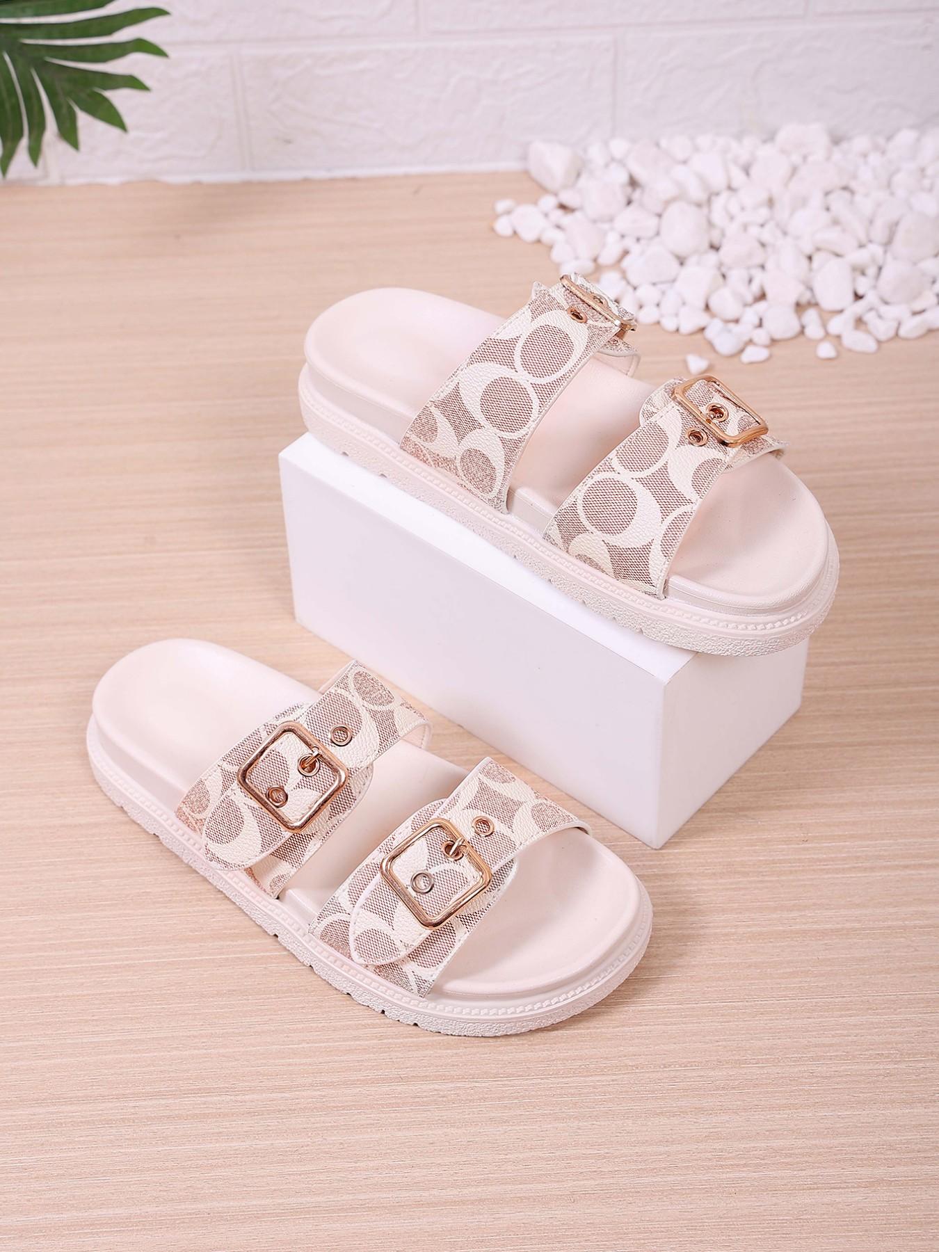 European Style Thick Sole Buckle Sandals for Women, Versatile Plain PU Leather Beach Shoes, Casual Open-Toe Flip Flops Summer European Style Thick Sole Buckle Sandals for Women, Versatile Plain PU Leather Beach Shoes, Casual Open-Toe Flip Flops Summer