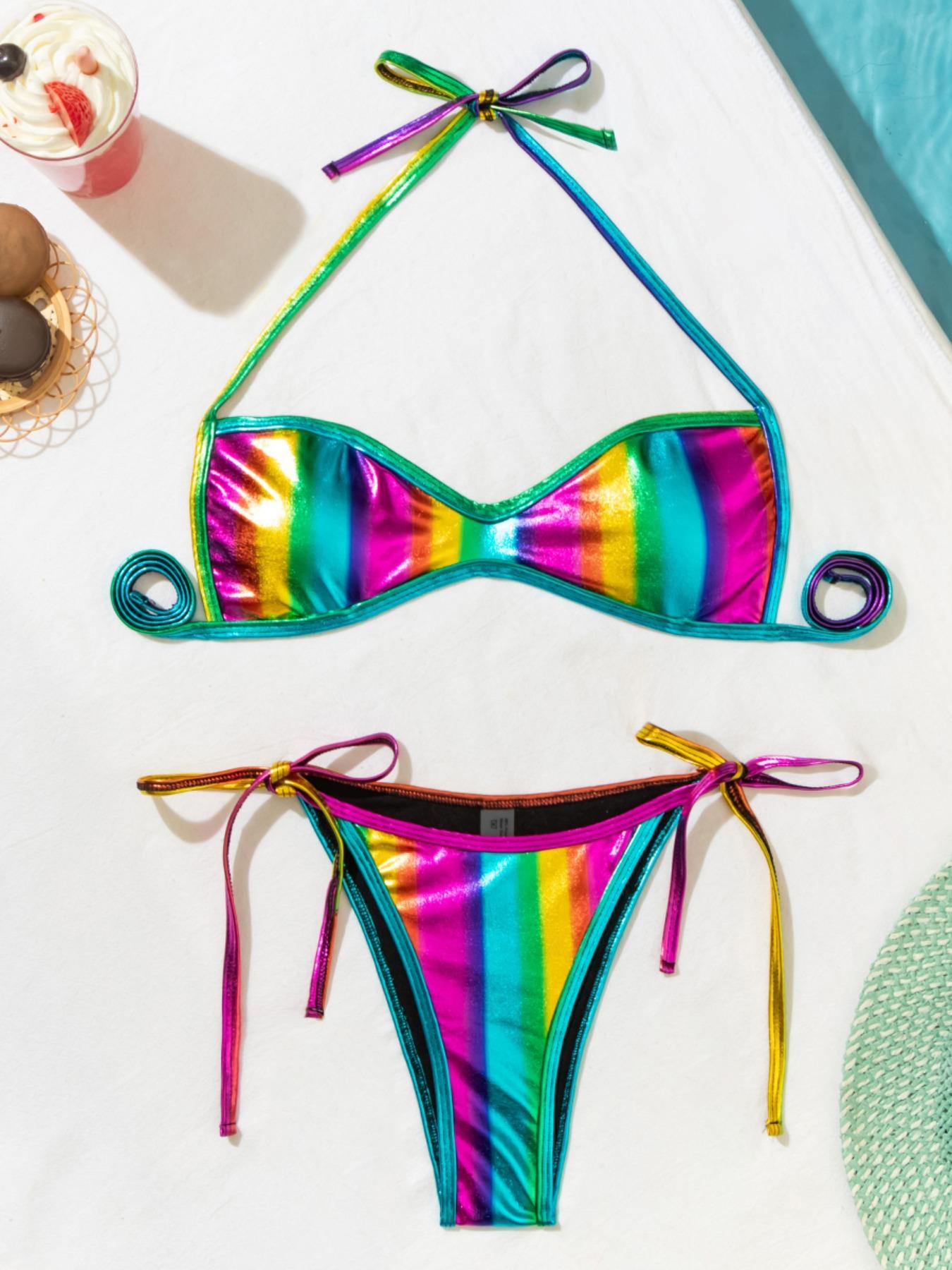 Women's Two-piece Plain or Colorblock Bikinis Set for Summer, Halter Tie-Back Bikini Top & Tie-Side High-Cut Bikini Bottom, Ladies Summer Swimwear for Beach Holiday Women's Two-piece Plain or Colorblock Bikinis Set for Summer, Halter Tie-Back Bikini Top & Tie-Side High-Cut Bikini Bottom, Ladies Summer Swimwear for Beach Holiday