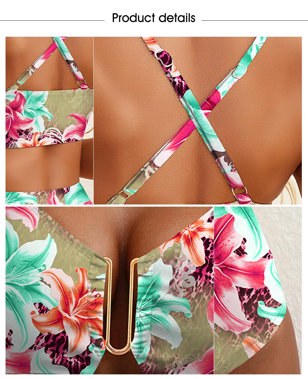 Aleumdr Floral High Waisted Bikini Set for Women – Sexy Two Piece Removable Pad Swimsuit with V Neck Adjustable Straps & Tummy Control Swimwear Swimming Beach SwimWeek Vacationoutfits Summerstyle