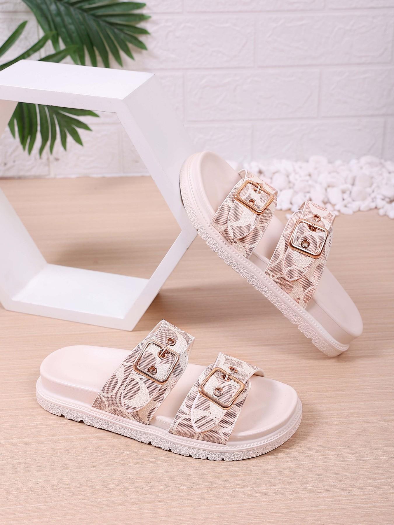 European Style Thick Sole Buckle Sandals for Women, Versatile Plain PU Leather Beach Shoes, Casual Open-Toe Flip Flops Summer European Style Thick Sole Buckle Sandals for Women, Versatile Plain PU Leather Beach Shoes, Casual Open-Toe Flip Flops Summer