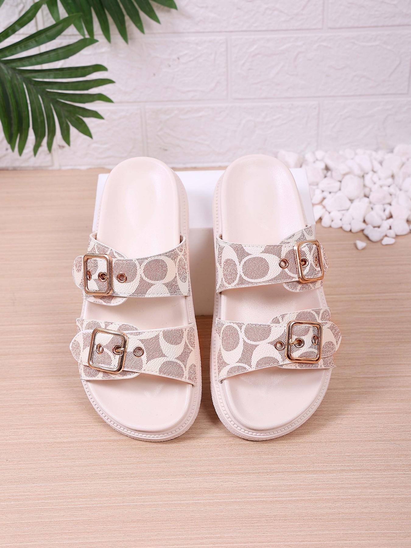 European Style Thick Sole Buckle Sandals for Women, Versatile Plain PU Leather Beach Shoes, Casual Open-Toe Flip Flops Summer European Style Thick Sole Buckle Sandals for Women, Versatile Plain PU Leather Beach Shoes, Casual Open-Toe Flip Flops Summer