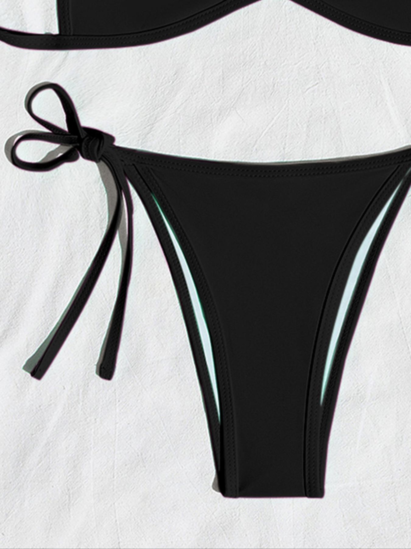 Women's Two-piece Plain or Colorblock Bikinis Set for Summer, Halter Tie-Back Bikini Top & Tie-Side High-Cut Bikini Bottom, Ladies Summer Swimwear for Beach Holiday Women's Two-piece Plain or Colorblock Bikinis Set for Summer, Halter Tie-Back Bikini Top & Tie-Side High-Cut Bikini Bottom, Ladies Summer Swimwear for Beach Holiday