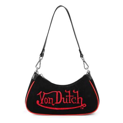 Black & Red Rhinestone Shoulder Bag
