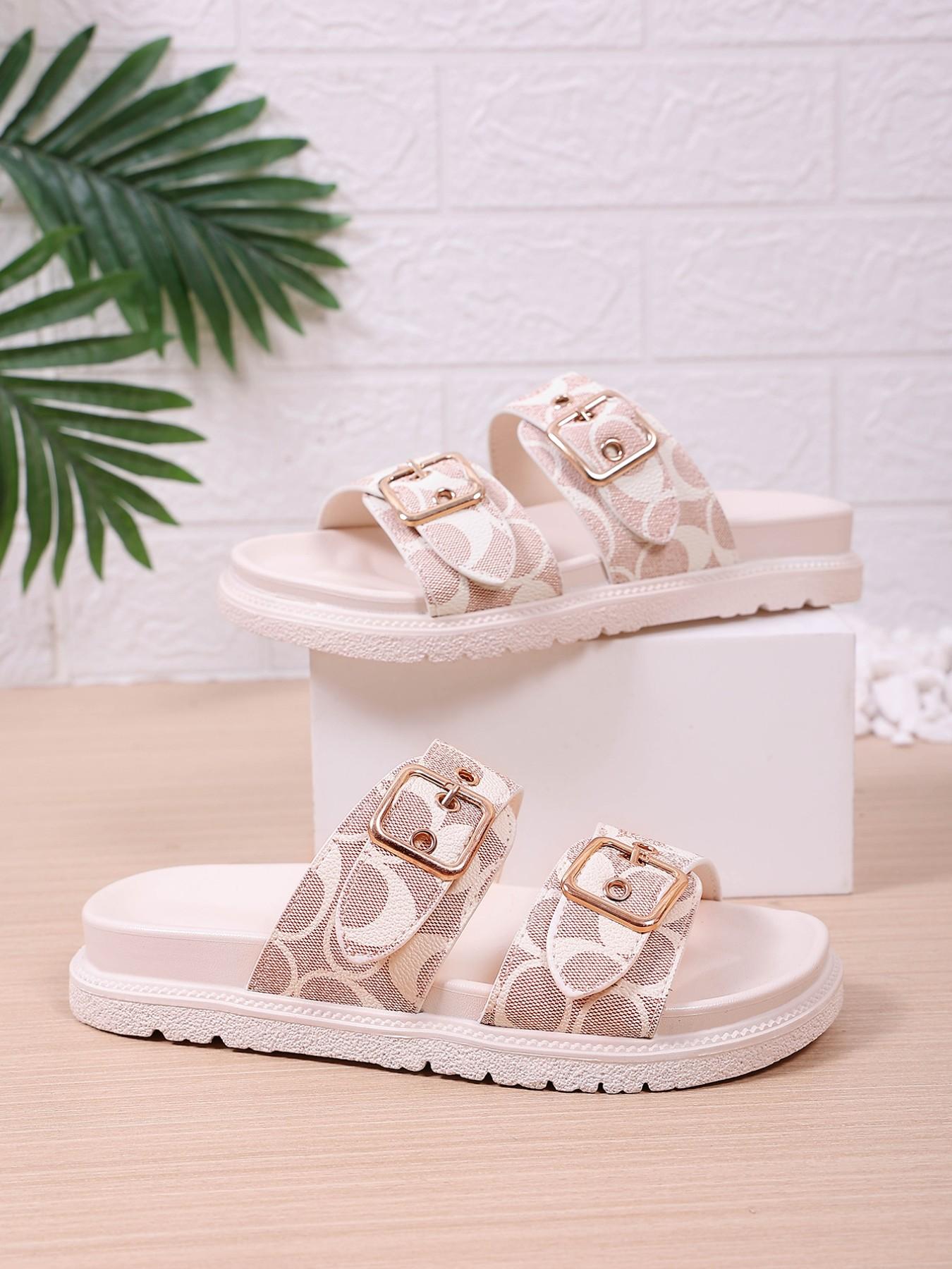 European Style Thick Sole Buckle Sandals for Women, Versatile Plain PU Leather Beach Shoes, Casual Open-Toe Flip Flops Summer European Style Thick Sole Buckle Sandals for Women, Versatile Plain PU Leather Beach Shoes, Casual Open-Toe Flip Flops Summer